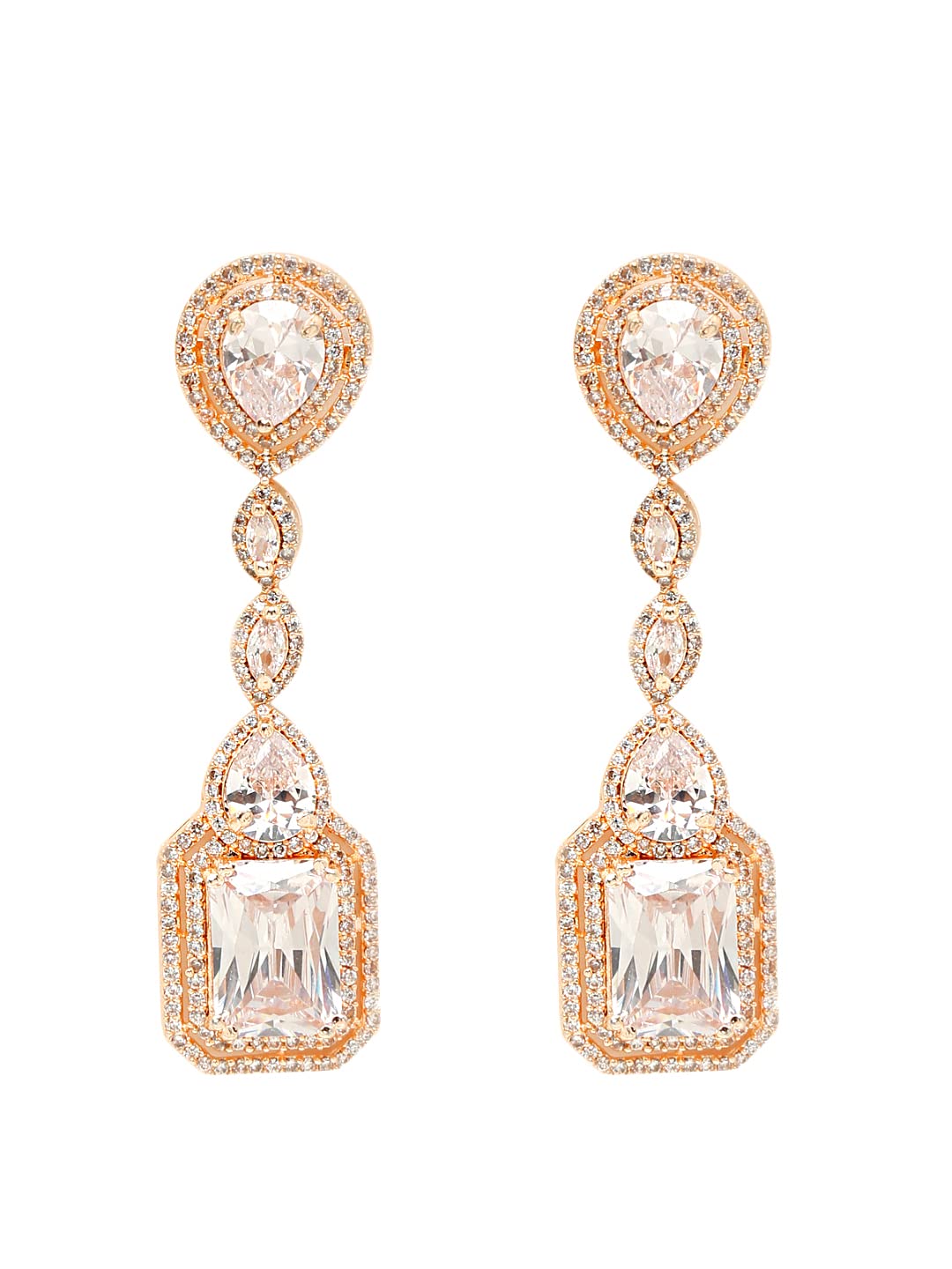Yellow Chimes American Diamond Earrings for Women Rosegold Plated White American Diamond AD Studded Drop Earrings For Women and Girls