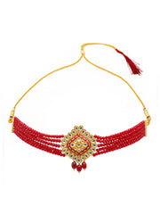 Yellow Chimes Traditional Jewellery Set for Women Kundan Jewelry Set Ethnic Gold Plated Red Beads Choker Necklace Set for Women and Girls
