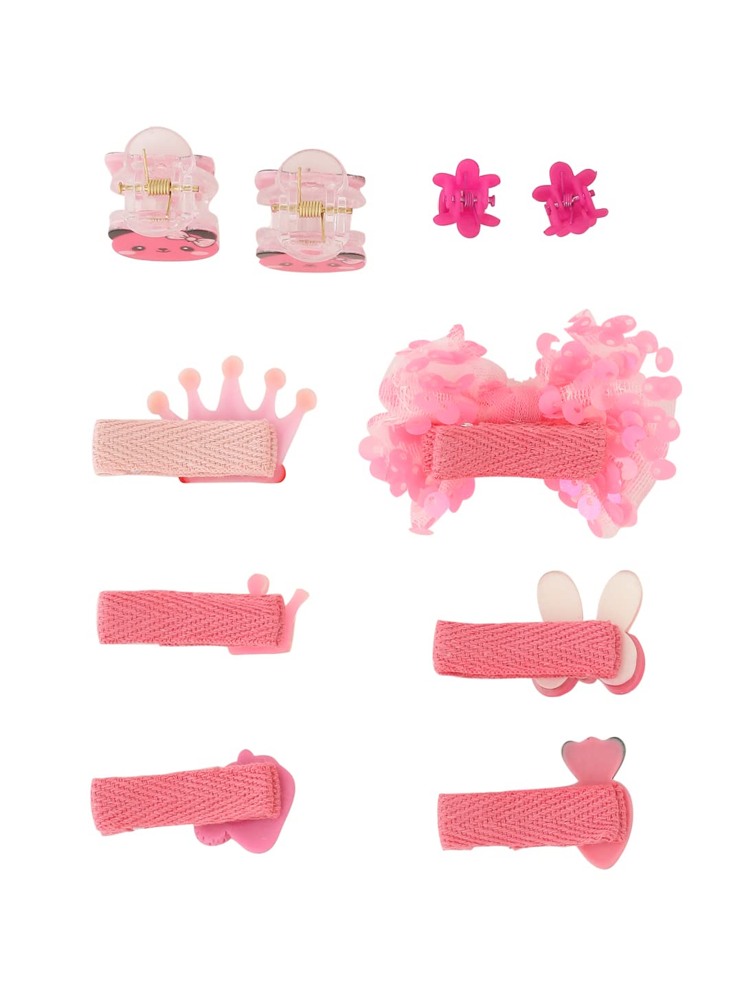 Melbees by Yellow Chimes Kids Hair Accessories for Girls Hair Accessories Combo Set Pink 10 Pcs Baby Girl's Hair Clips Set Cute Ponytail Holder Claw Clip Bow Clips For Girls Assortment Gift set for Kids Teens Toddlers