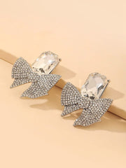 Yellow Chimes Earrings For Women Silver Tone Crystal Studded Bow Knot Shape Stud Earrings For Women and Girls