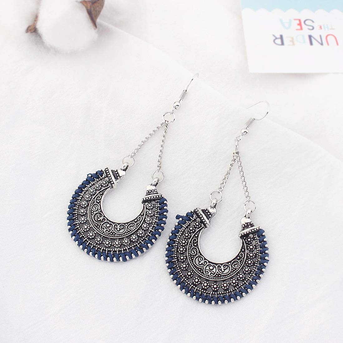 Yellow Chimes 2 Pairs Combo Bohemian Modern Fusion Oxidized silver Drop Chand Bali Earrings