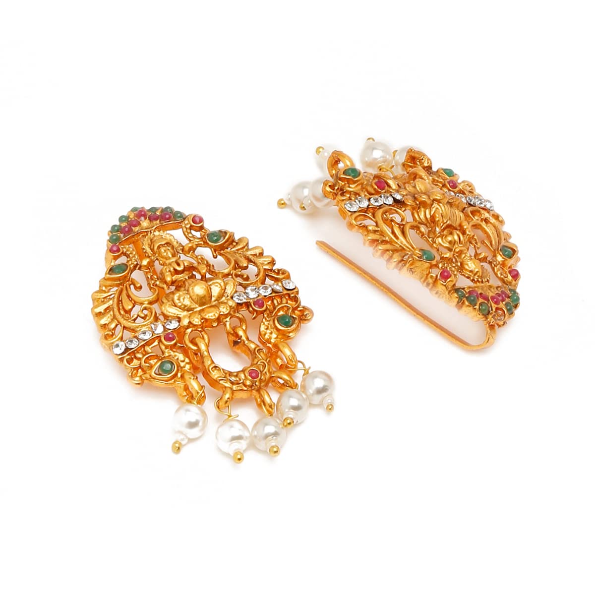 Yellow Chimes Jadai Billai for Women 9 Pcs Gold Plated Red Crystal Studded Beads Drop Choti Jadai Billai Hair Pin Bridal Hair Brooch Hair Jewellery for Women and Girls