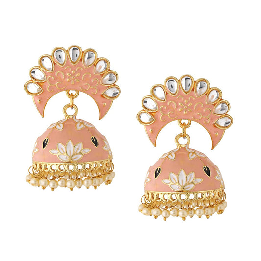 Yellow Chimes Earrings For Women Peach Color Pearl and Stone Studded Meenakari Jhumka Earrings For Women and Girls