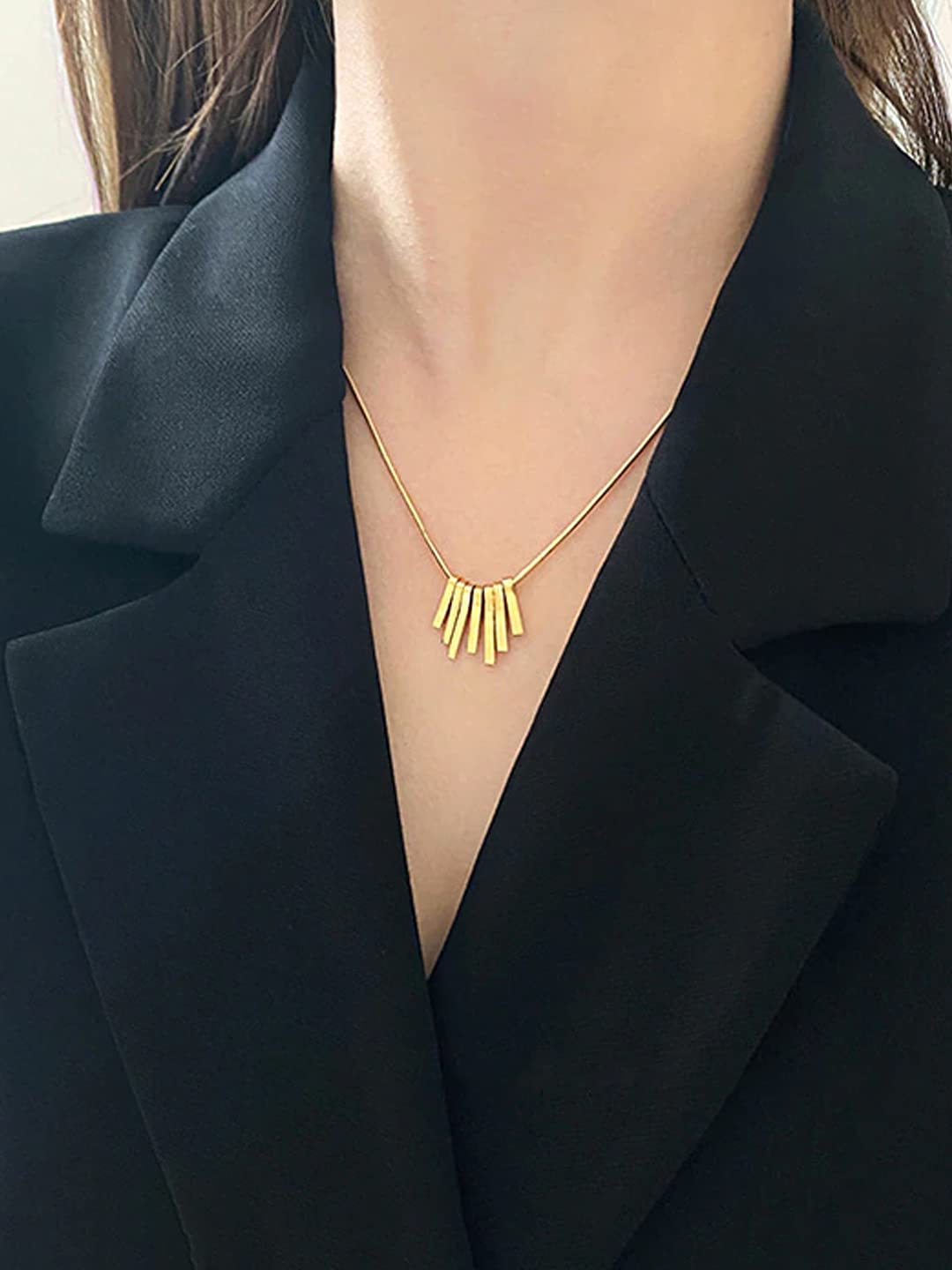 Yellow Chimes Chain Pendant for Women Western Style Gold-Plated Stainless Steel Square Chain Pendant Necklace For Women and Girls. (PD 3)