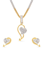 Yellow Chimes American Diamond Pendant Set for Women Gold Plated High Grade Authentic White Heart AD Jewellery Pendant Set for Women and Girls