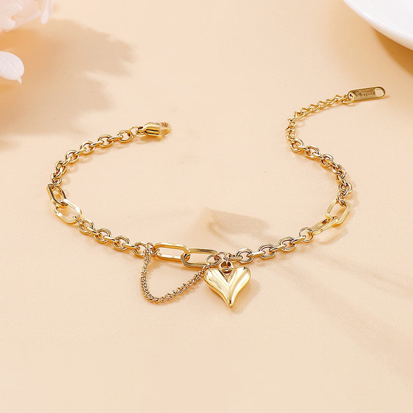 Yellow Chimes Bracelet for Women and Girls Golden Charm Bracelets for Women and Girls | Gold Plated Heart Charm Chain Bracelet | Birthday Gift For girls and women Anniversary Gift for Wife