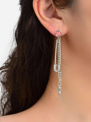 Yellow Chimes Earrings For Women Silver Tone Circle Stud With Crystal Tassel Chain Stars Hanging Drop Danglers Earrings For Women and Girls