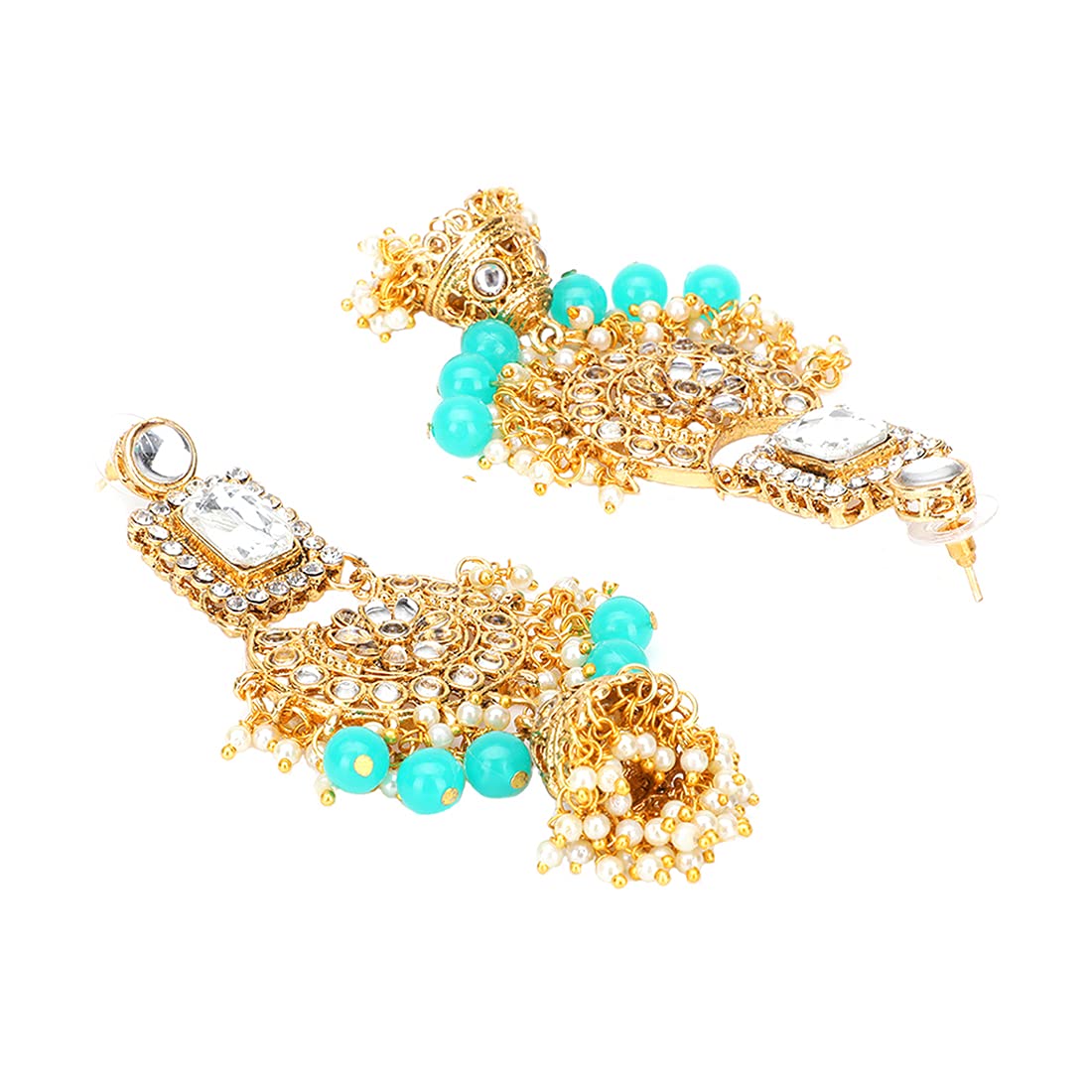 Yellow Chimes Ethnic Gold Plated Kundan Studded Meenakari Pearl Beads Chandbali Jhumka Earrings for Women and Girls