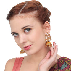 Yellow Chimes Kundan Studded Leafy Gold Plated Traditional Jhumka/Jhumki Earrings for Women and Girls
