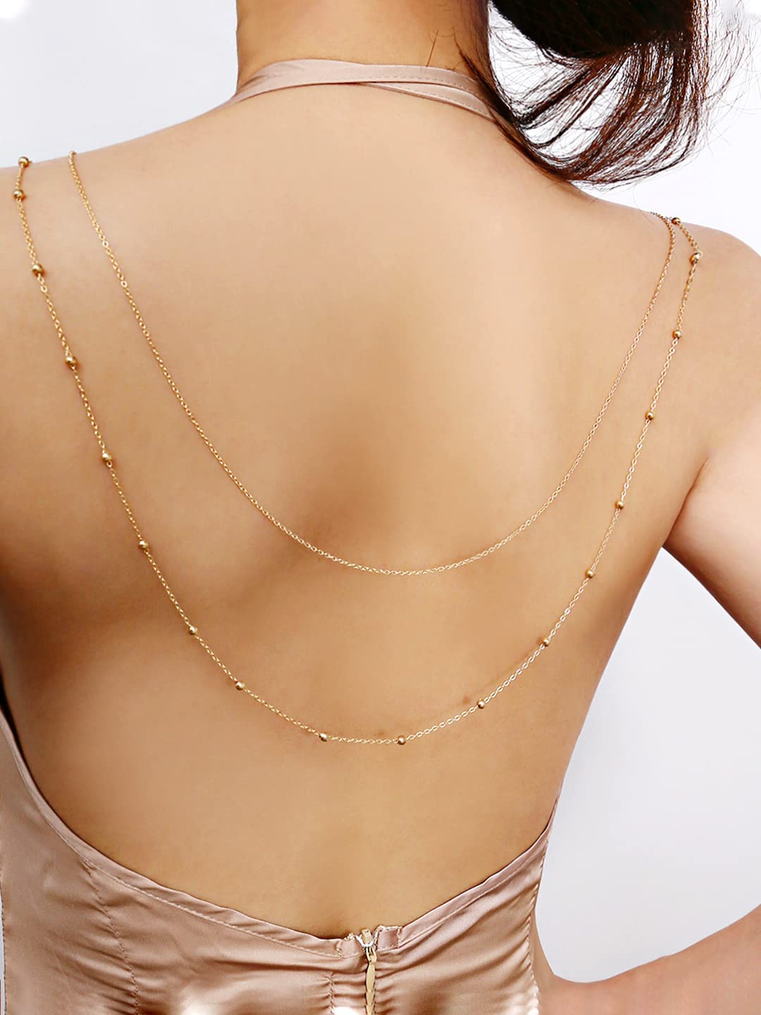 Yellow Chimes Back Necklace For Women Gold Tone Beads Layered Back Chain For Women and Girls