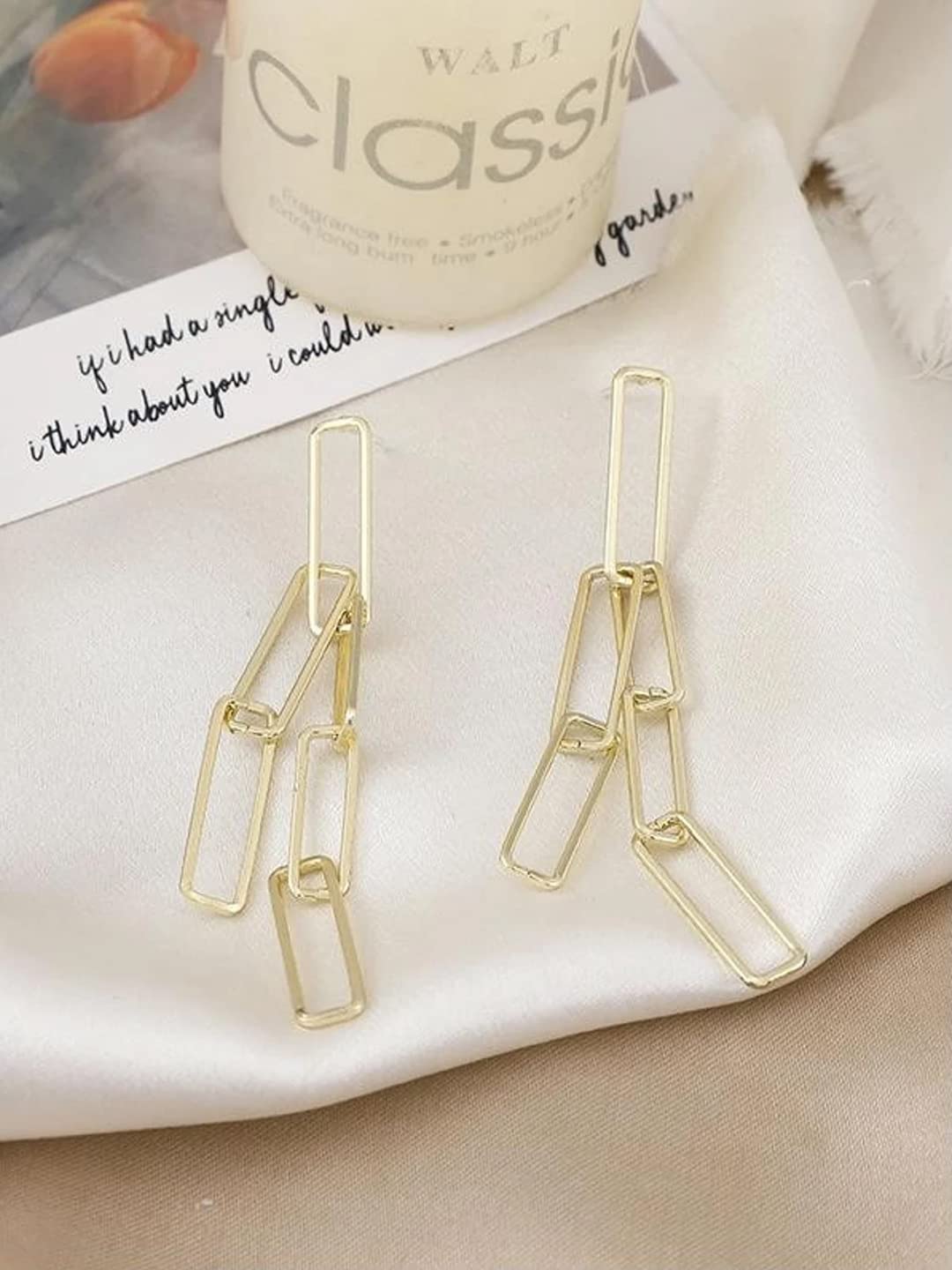 Yellow Chimes Earrings for Women and Girls Fashion Golden Dangler | Western Style Geometric Interlinked Chain Long Danglers Earrings | Birthday Gift for Girls & Women Anniversary Gift for Wife