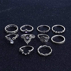 Yellow Chimes Rings for Women 10 PCS Combo Ring Set Oxidised Silver Plated Knuckle Rings Set for Women and Girls.