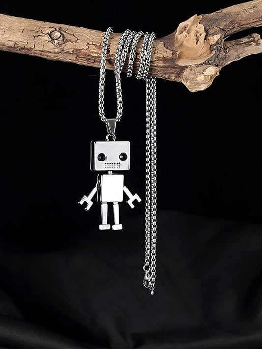 Yellow Chimes Chain Pendant for Girls Silver Chain Men Pendant Silver Toned Robot Design Locket Chain Pendant for Women and Men.