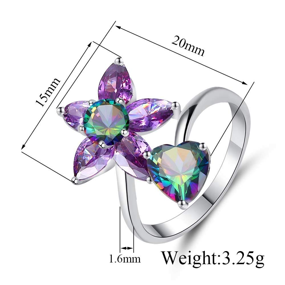 Yellow Chimes Elegant A5 Grade Floral Love Heart Purple Crystal Rhodium Plated Proposal Ring for Women & Girls