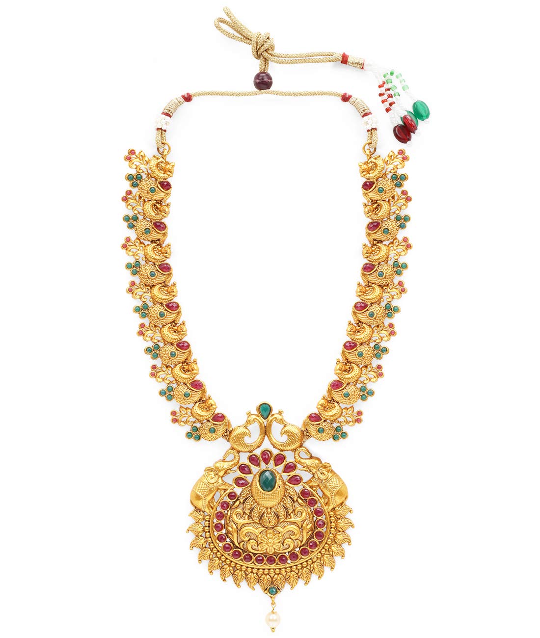 Yellow Chimes Ethnic Jewellery Set Gold Plated Peacock Jewelry Set Traditional Antique Ruby Necklace Set For Women & Girls