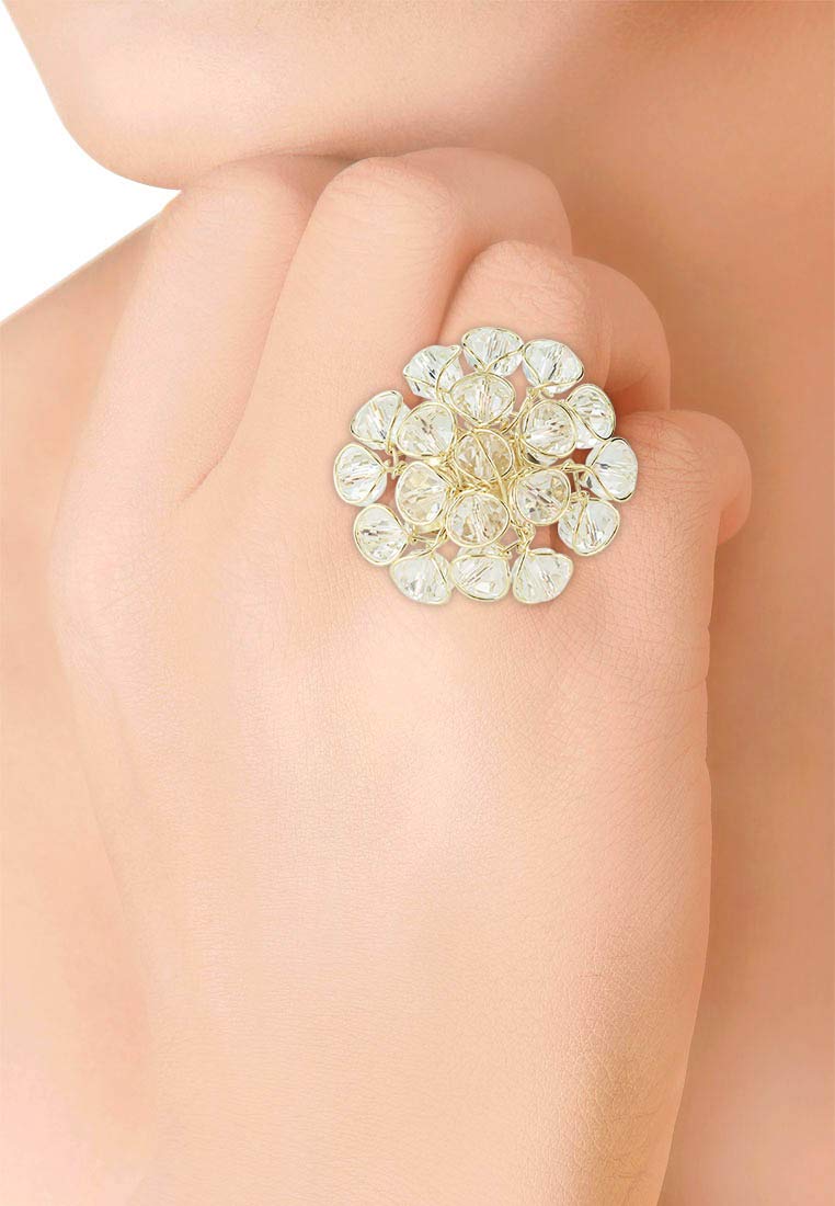 Yellow Chimes Stylish Crystal Beads Combo Bracelet Earrings Ring Set for Women and Girls