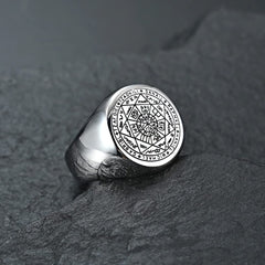 Yellow Chimes Rings for Men Stainless Steel Silver Ring The Seals of The Seven Archangels Protection Band Ring for Men and Boys.