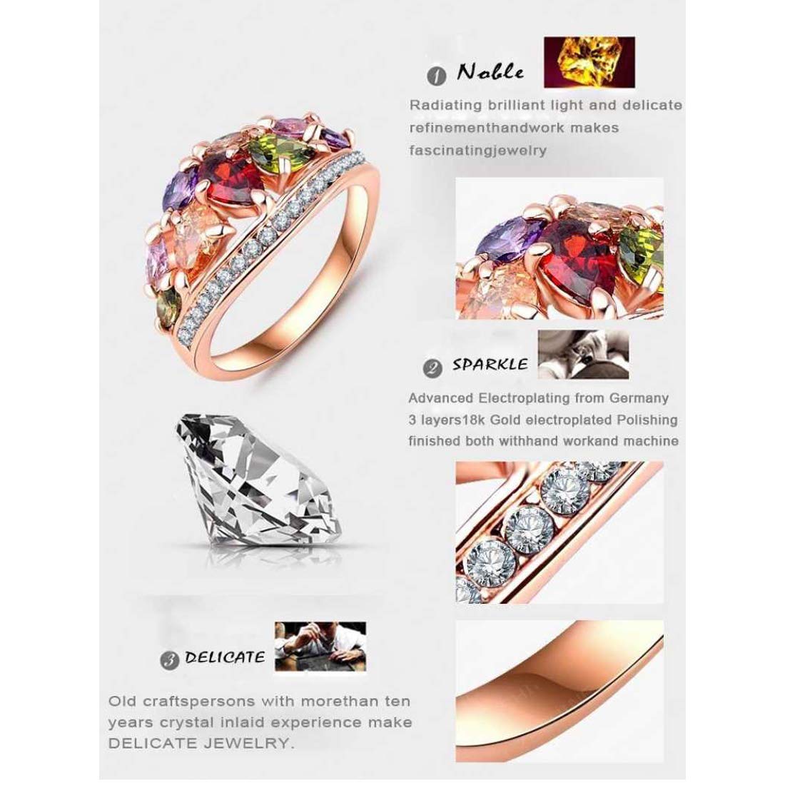 Yellow Chimes Rings for Women Multicolored Swiss Zircon Crystal Studded Stoned Ring for Women and Girls.