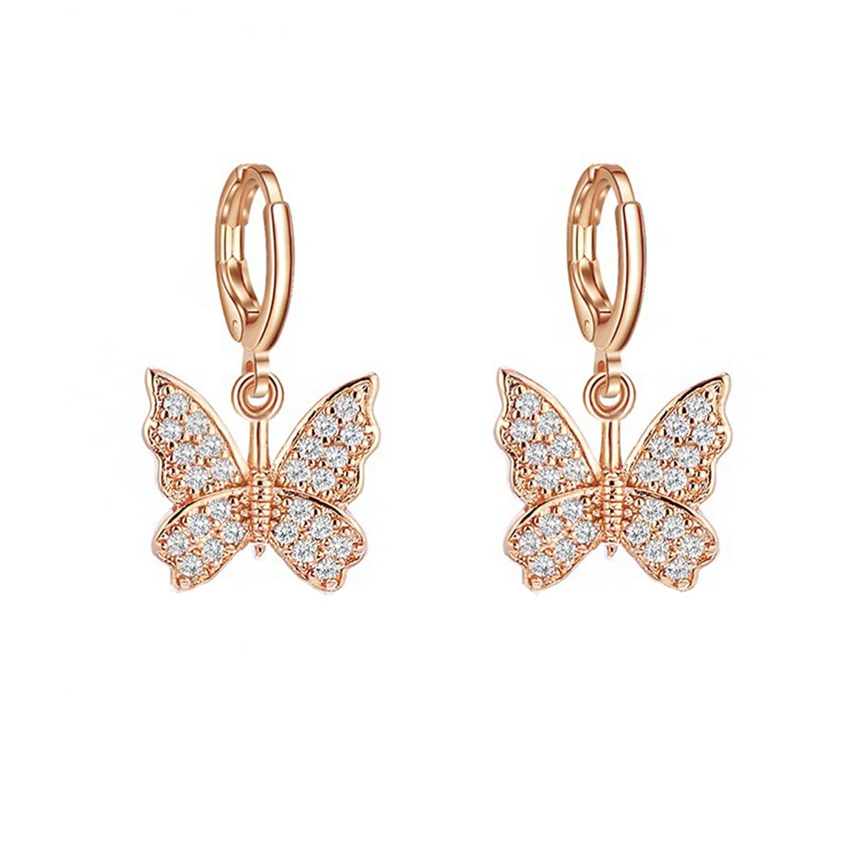 Yellow Chimes Earrings for Women and Girls Rosegold Crystal Hoops | Rose Gold Plated Butterfly Shaped Hoop Earrings | Birthday Gift for girls and women Anniversary Gift for Wife
