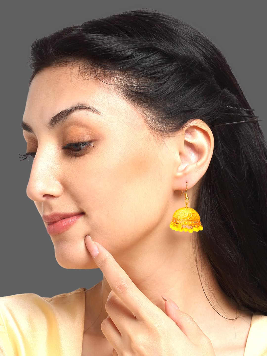 Yellow Chimes Meenakari Jhumka Earrings with Ethnic Design Gold Plated Traditional Beads Combo of 3 pair Jhumki Earrings for Women and Girls