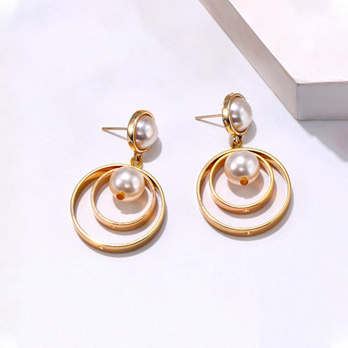 Yellow Chimes Earrings For Women Gold Tone Pearl Circle Dngle Drop Earring For Women and Girl