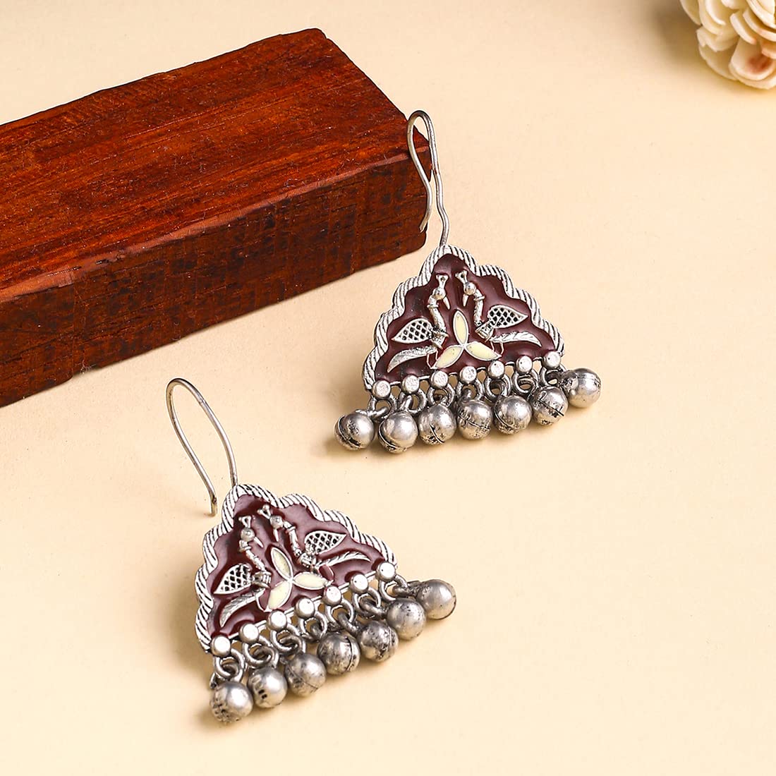 Yellow Chimes Earrings for Women and Girls Meenakari Drop Earrings | Silver Tone Maroon Meenakari Drop Earrings | Birthday Gift for girls and women Anniversary Gift for Wife