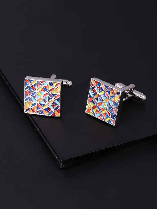 Yellow Chimes Cufflinks for Men and Boys Square Cuff links | Silver Toned Formal Stainless Steel Multicolor Cufflink | Birthday Gift for Men and Boys Anniversary Gift for Husband