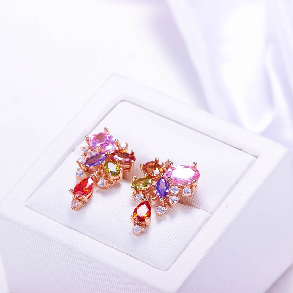 Yellow Chimes Stud Earrings for Women Multicolor Swiss AAA Zircons Bouquet Earrings 18K Rose Gold Plated Studs Earrings for Women and Girls