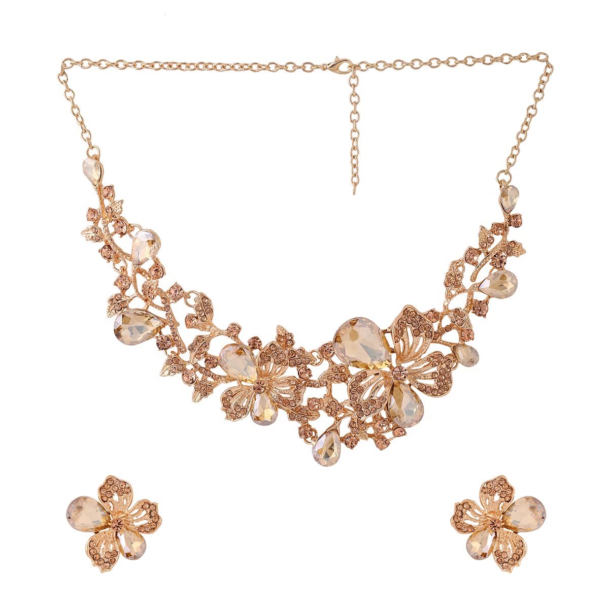 Yellow Chimes Jewellery Set For Women Rose Gold Plated Floral Designed Crystal Necklace Set For Women and Girls