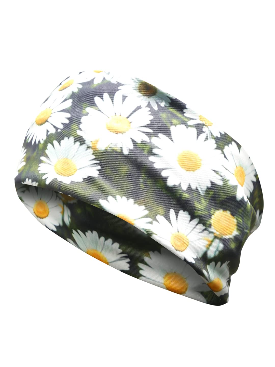 Yellow Chimes Head Bands for Girls Headbands for Women Floral Printed Green Fabric Broad Headband Hair Accessories for Women and Girls