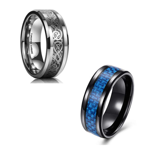 Yellow Chimes Combo of 2PCS Western Style Finger-Thumb and Black Dragon Stainless Steel Ring for Men and Boys