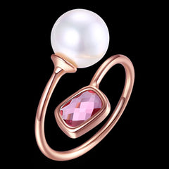 Yellow Chimes Designer Square Crystal & Pearl Rose Gold Adjustable Party Ring for Women & Girls