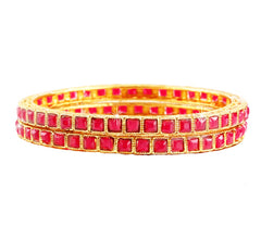Yellow Chimes Exclusive Ruby Studded 2 PC Gold Plated Traditional Bangles Set for Women and Girls