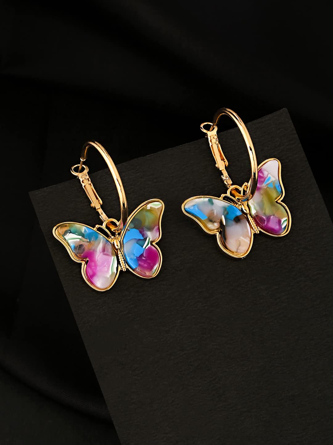 Yellow Chimes Hoop Earrings for Women Fashion Multicolor Butterfly Shaped Hoops Earrings Set | Gold Plated Big Hoops Bali Earrings for Girls | Birthday Gift for Girls Anniversary Gift for Wife