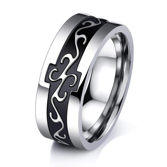 Yellow Chimes Rings for Men Western Style Silver toned Black Color Designed Stainless Steel Band Ring for Men and Boys