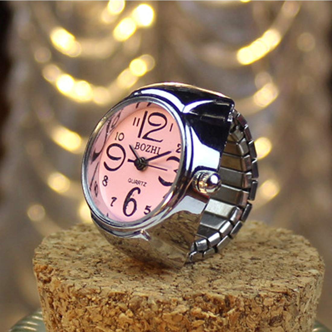 Yellow Chimes Stainless-Steel Base Metal Pink Dial Analog Stretchable Women's Watch Ring