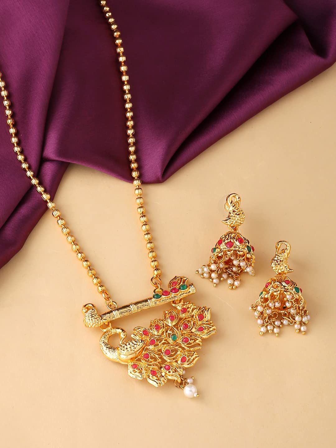 Yellow Chimes Jewellery Set for Women and Girls | Traditional Golden Jewellery Set for Women Gold Plated Necklace Set | Peacock Stone Studded Shaped Antique Jewellery | Accessories Jewellery for Women | Birthday Gift for Girls and Women Anniversary Gift