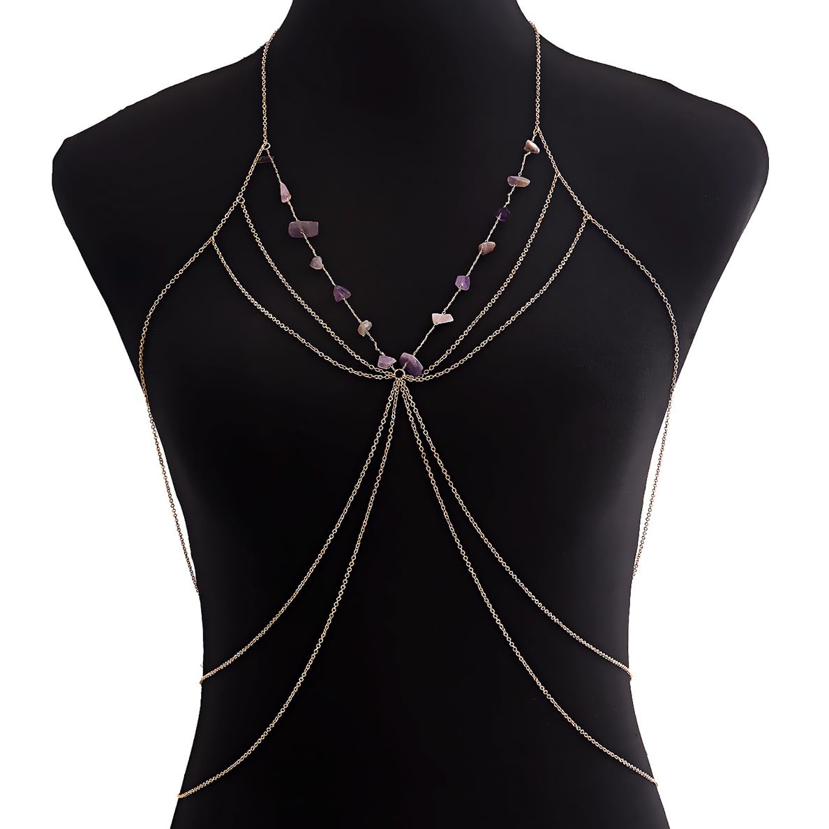 Yellow Chimes Body Chain For Women Layered Gold Toned Purple Beaded Body Chain For Women and Girls