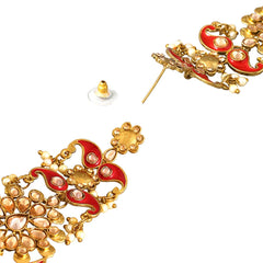 Yellow Chimes Meenakari Earrings for Women Ethnic Gold Plated Red Meenakari Traditional Kundan Floral Long Chandbali Earrings for Women and Girls