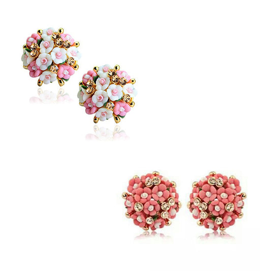 Yellow Chimes Stud Earrings for Women Combo of 2 Pairs Floral Stud Earrings Gold Plated Pink & Peach Studs for Girls and Women.