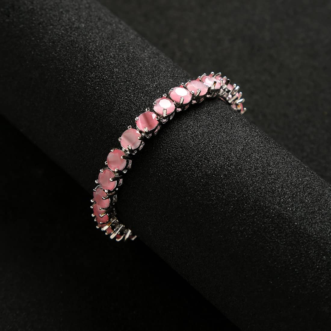 Yellow Chimes AD Bracelet for Women Pink American Diamond AD Studded Rhodium Plated Handcrafted Bracelet for Women and Girls