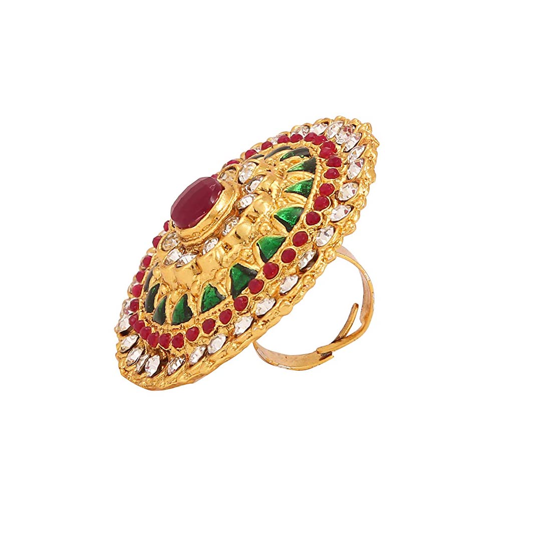 Yellow Chimes Rings for Women & Girls | Traditional Gold Plated 2 Pcs of Adjustable Kundan Stone Rings | Floral Shaped Finger Ring for Women | Birthday Gift for Girls & Women Anniversary Gift for Wife