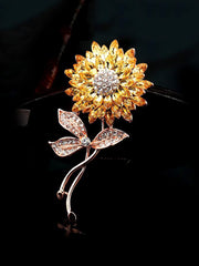 Yellow Chimes Floral Brooch for Women Elegant Gold Plated Beautiful Flower Crystal Studded Brooch for Women and Girls