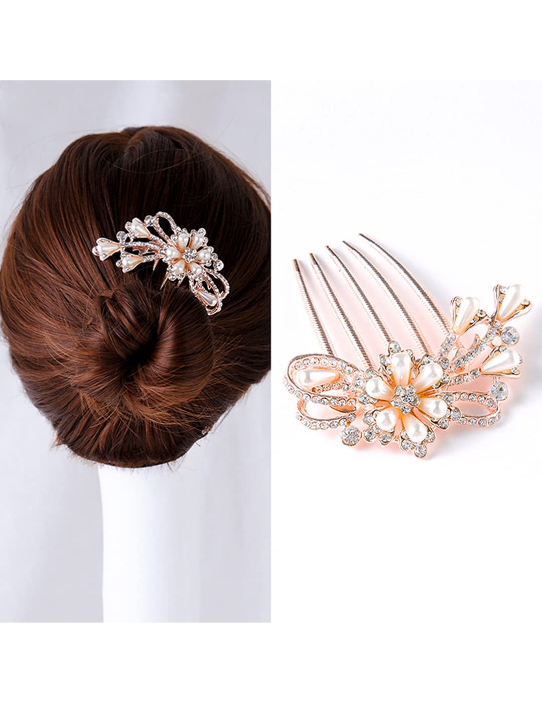 Yellow Chimes Comb Pin for Women Hair Accessories for Women Floral Comb Clips for Hair for Women Rosegold Crystal Hair Pin Bridal Hair Accessories for Wedding Side Pin / Comb Pin / Juda Pin Accessories for Women