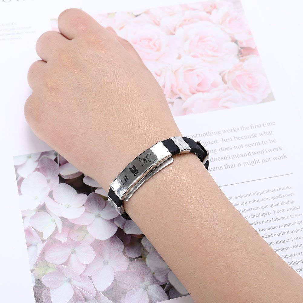 Yellow Chimes Bracelets for Girls and Boys BTS Bracelet for Girls & Boys Silver Toned BTS Band Exquisite Signature Jimin Bracelets | Stainless Steel Silicon Wristband Bracelet