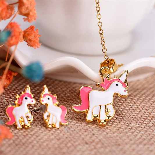 Melbees by Yellow Chimes Pendant Set for Girls Lovely Pink Baby Unicorn Small Pendant Set Necklace with Stud Earrings Kids Jewellery Set for Girls and Kids.