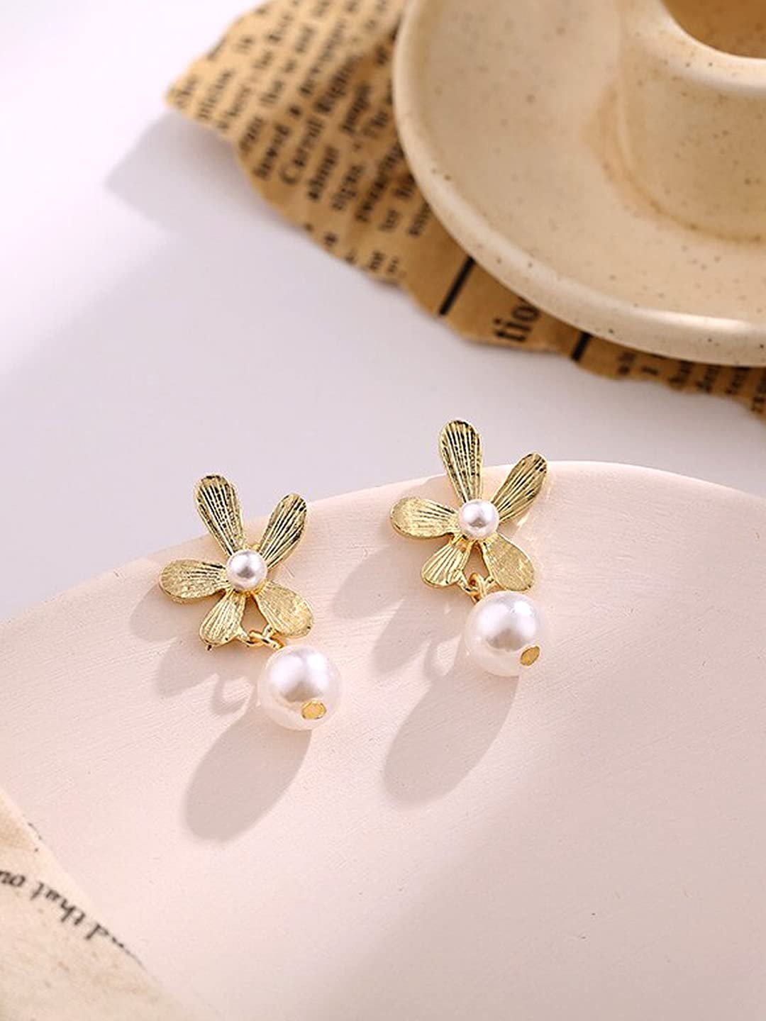 Yellow Chimes Earrings For Women Gold Tone Flower Designed Stud Pearl Hanging Drop Earrings For Women and Girls