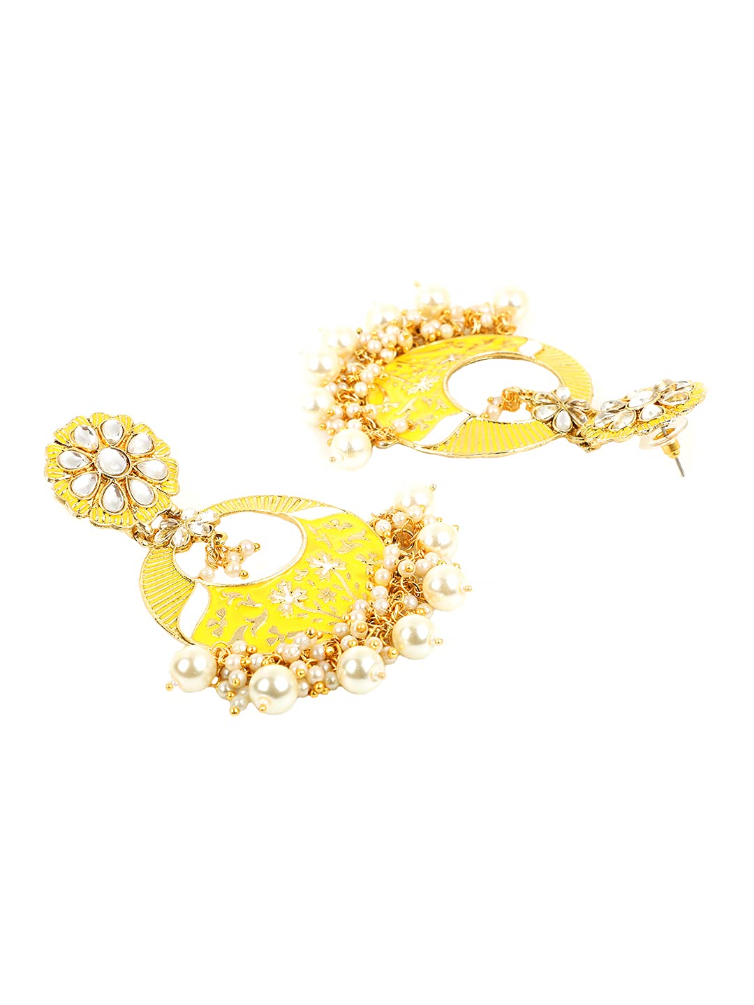 Yellow Chimes Meenakari Earrings for Women Gold Plated Traditional Moti Beads Yellow Meenakari Chand bali Earrings for Women and Girls
