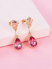 Yellow Chimes Earrings for Women and Girls Pink Crystals from Swarovski Drop Earrings | Rose Gold Plated Floral Drop Earrings for Women | Birthday Gifts For Women Valentine Gift for Girls