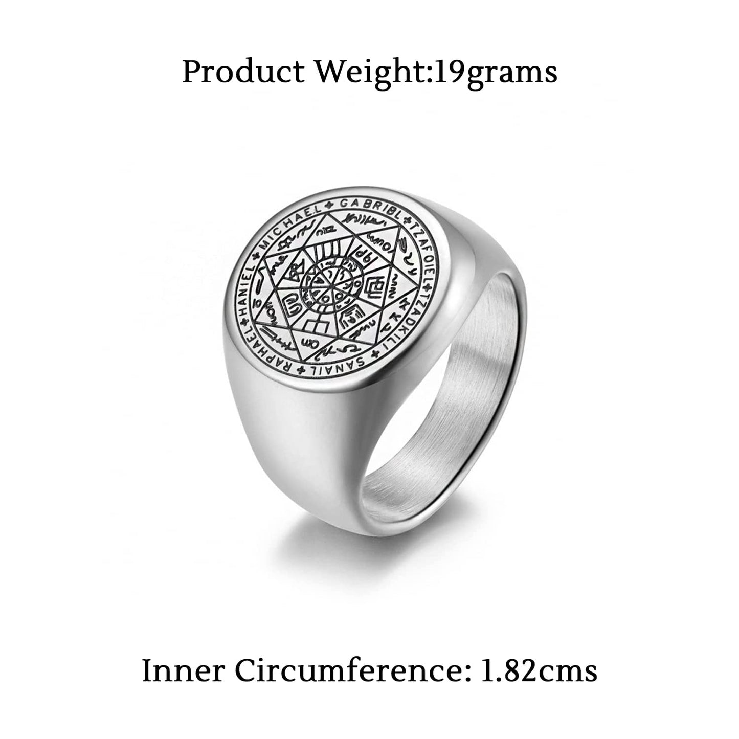 Yellow Chimes Rings for Men Stainless Steel Silver Ring The Seals of The Seven Archangels Protection Band Ring for Men and Boys.